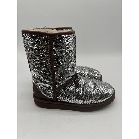 UGG Classic Short Brown with Silver Sequins Sheepskin Lined Women's Size‎ 7 - Picture 1 of 9